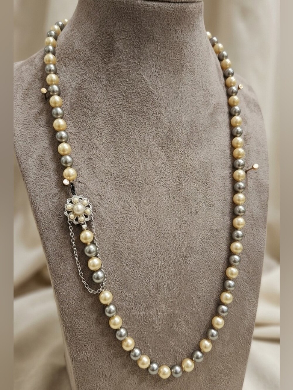Vintage-Style Pearl Strand With Floral Filigree Clasp.